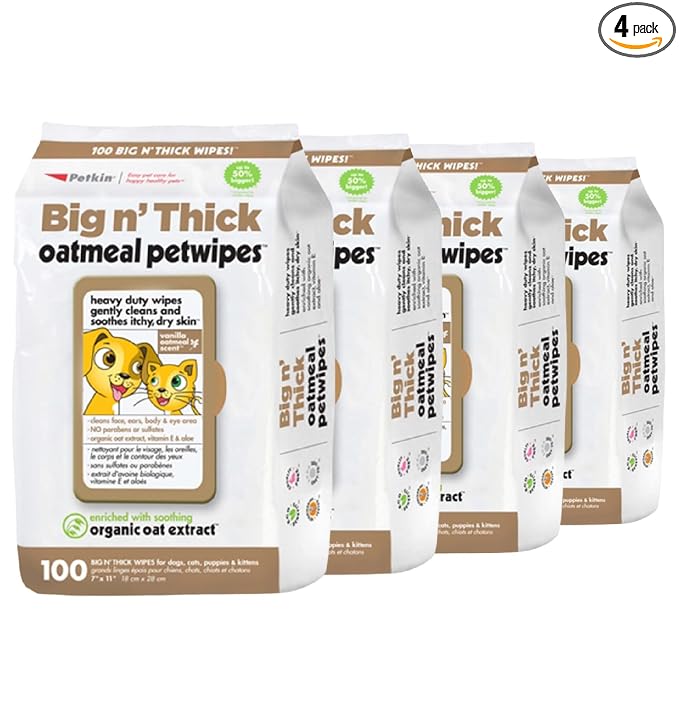 Petkin Large Oatmeal Pet Wipes for Dogs and Cats, 400 Count, Soothes Itchy Skin and Cleans Ears, Face, Butt, Body and Eye Area