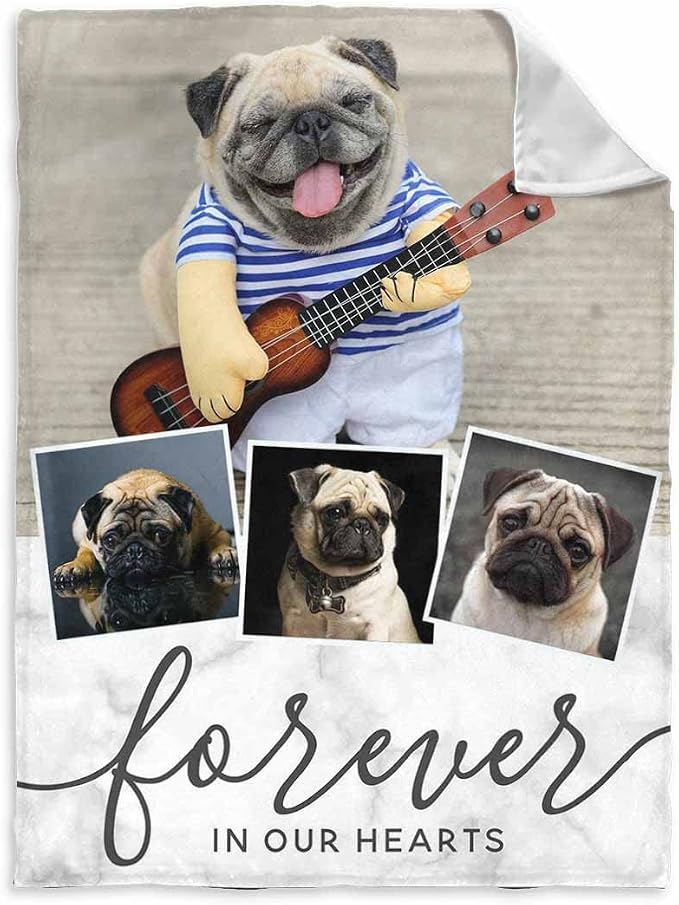 Personalized Memorial Fleece Blanket with Dog Cat Photo Forever in Our Hearts Custom Pet Sympathy Remembrance Gift for Family and Friends 40X50 Inch