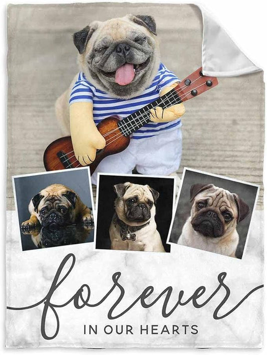 Personalized Pet Photo Blanket Forever in Our Hearts Custom Loss of Dog Memorial Fleece Blankets Ultra-Soft Micro Throw Blanket Gift for Kids Grieving Pet Owner 30X40 Inch