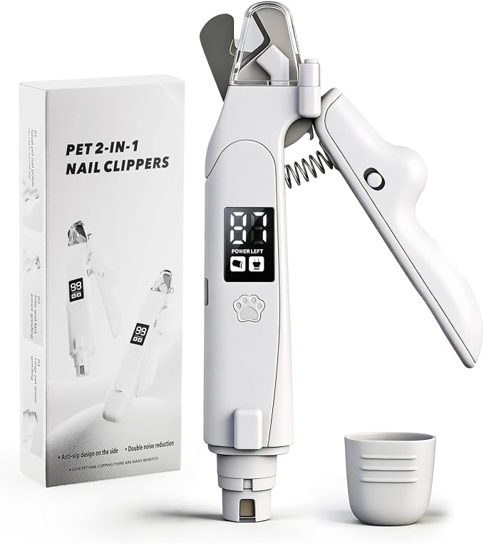 Dog Nail Clippers with Light, 2-in-1 Cat Nail Clippers - Electric Rechargeable Pet Nail Grinder Trimmer with LED Light & Safety Guard, Cordless for Small Medium Dogs Cats