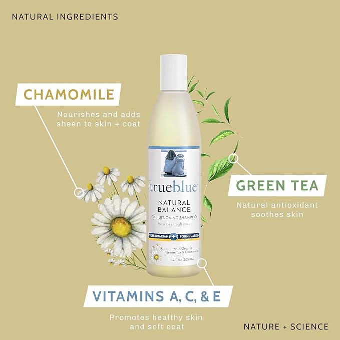 TrueBlue Natural Balance Conditioning Dog Shampoo with Green Tea & Chamomile - Cleansing Wash, Deodorizing, Moisturizing – Toxin Free, Natural Botanical Blend – Tearless Cleaner – 12 Fl. Oz.