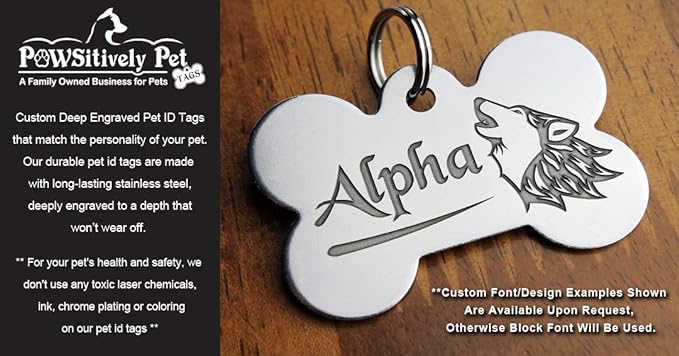 DEEP Engraved Premium Dog & Cat ID Tag – Personalized, Stainless Steel, Long-Lasting Durability - XL Bone 1-1/3"x2 (2-Side Engraving)
