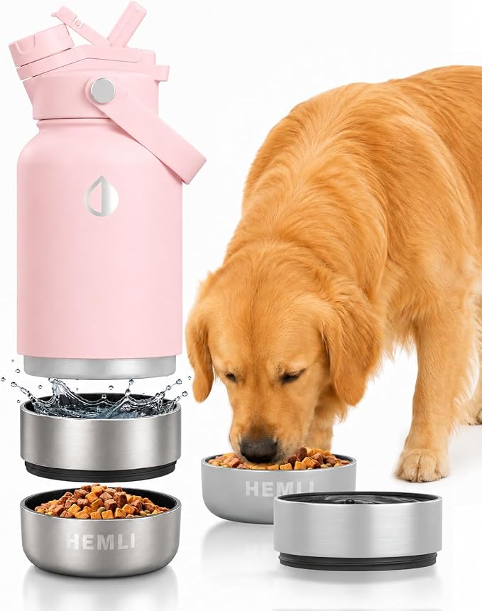 32 oz. Dog Water Bottle, Insulated Dog Travel Water Bottle, Stainless Steel Pet Water Bottle Dispenser Portable Food and Water Bowl for Dogs for Walking Dog Canteen Travel Kit
