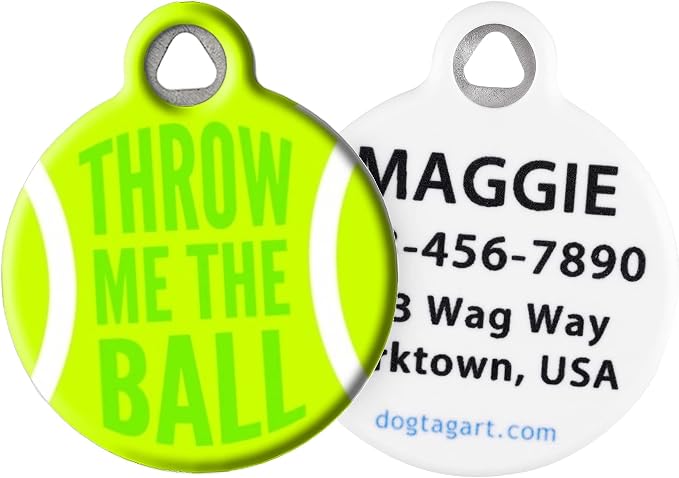 Sports-Themed Pet ID Tags for Dogs and Cats (Large (1.25" Diameter), Throw Me The Ball)