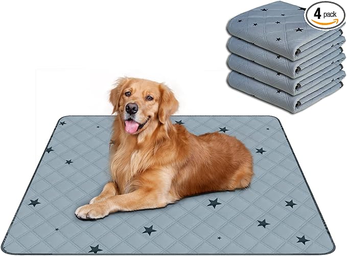 RIOUSSI Reusable Pee Pads for Dogs, Puppies. Washable, Absorbent, Leakproof | Soft Material | Non-Slip Bottom | Ideal for Dog Potty Training | Gray Stars, 31"x36", 4-Pack