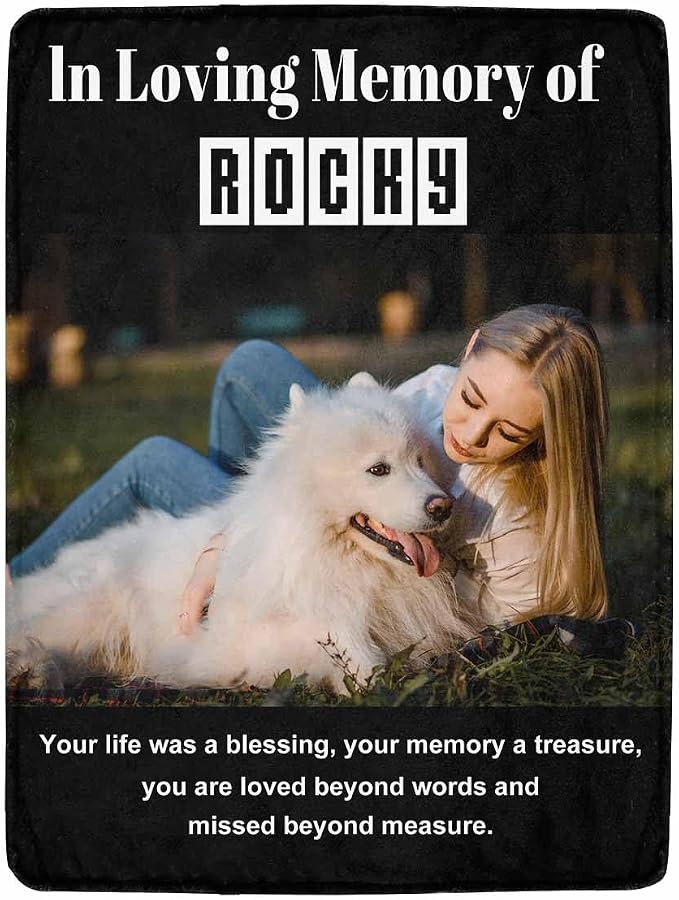 Artsadd in Loving Memory Gifts-Personalized Blanket with Photos and Name-Memorial Gifts for Loved Ones Lost-Custom Remembrance Gifts Blankets for Loss of Dog Memorial Blanket Gifts