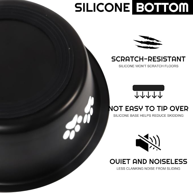 YUDANSI Dog Bowls 2 Pack Small Medium Dogs Feeding Food Water Bowl with Non-Slip Silicone Sole, Stainless Steel Dog Dishes Elevated Raised Pet Feeder (Black, XL(8.5 Cups)