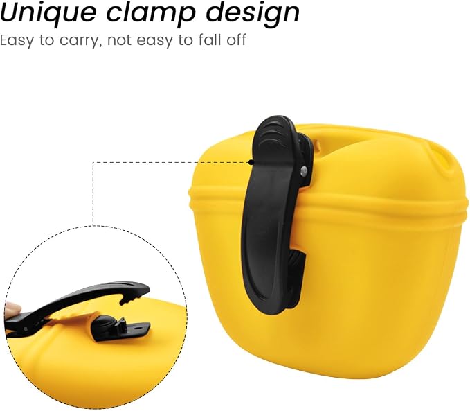 AUDWUD Silicone Dog Treat Pouch with Clicker Magnetic Closure Secure Clip | Upgraded clip keeps your treat pouch secure during training.Magnetic closure allows fast one hand access.Includes dog click