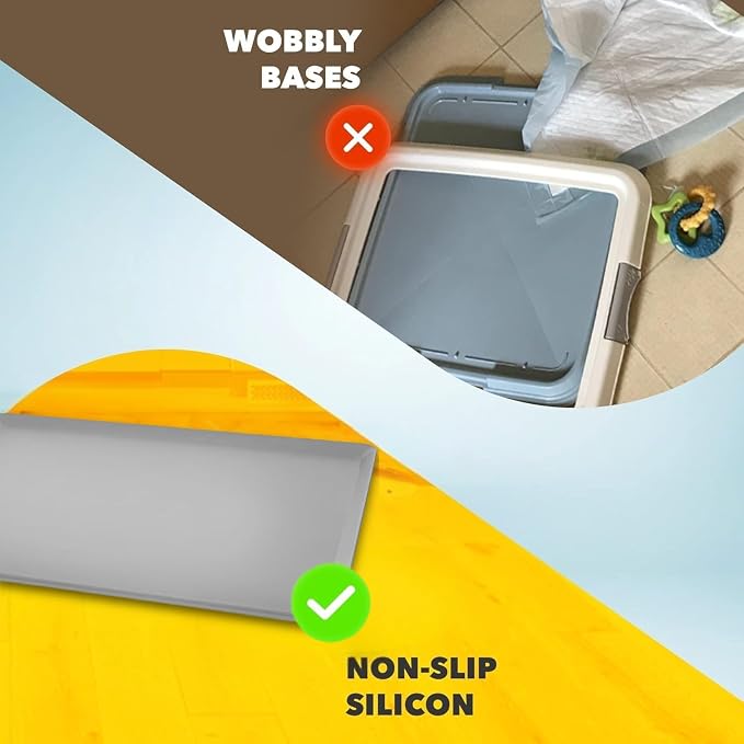 TidyFriend Dog Pee Pad Holder Tray - Fits Up to 24” x 24” Pee Pad Holder for Dogs - Stable Grip, Raised Edges, Quick-Wipe Silicone Surface Dog Pad Holder for Indoor Flooring Protection (Light Grey)