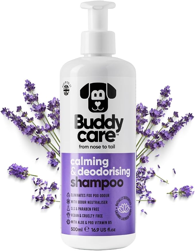 Calming & Deodorising Dog Shampoo by Buddycare | Lavender Scented | Itchy Skin Relief for Smelly Dogs | Deep Cleansing Shampoo for Dogs Puppy Sensitive Skin | with Aloe & Vitamin B5 (16.90oz)
