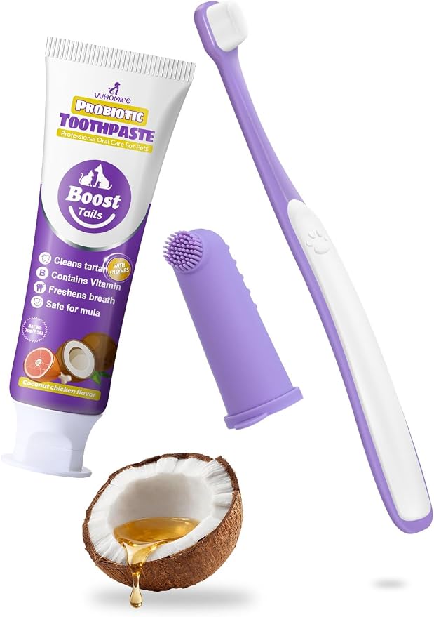 Small Dog Toothbrush Kit, 2.5oz Toothpaste & Finger Brush | Gentle Small Dog Care. Soft Brush Comfort. Finger-Fit Control. Coconut Chicken Flavor. Daily Routine.