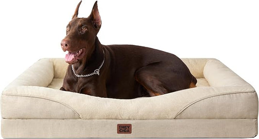 EHEYCIGA Orthopedic XL Dog Bed for Large Sized Dog, 48x35 Inch Extra Large Memory Foam Dog Couch Bed with Sides, Waterproof Liner & Washable Removable Cover, Bolster Pet Sofa, Beige