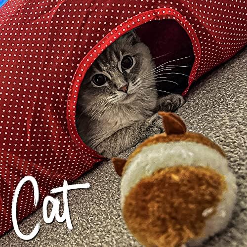 Ancol Polka Dot Cat Tunnel Red Play Toy with Crinkle Material - Collapsible Design for Fun and Exercise