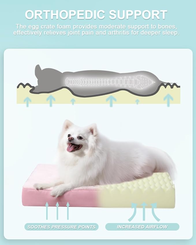 KSIIA Orthopedic Dog Bed Waterproof Dog beds for Medium Dogs Deluxe Plush Washable Pet Mat with Egg Crate Foam & Removable Cover, 29 x 18 Inch, Pink