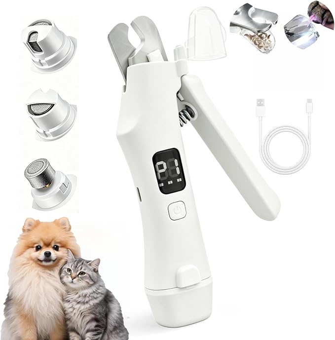 2-in-1 Dog Nail Clippers and Grinder with LCD Battery Display - Professional Cat Claw Trimmer with Built-in Safety Light & Guard, Ultra Quiet Rechargeable Pet Claw Grooming Tool for Large & Small Pets