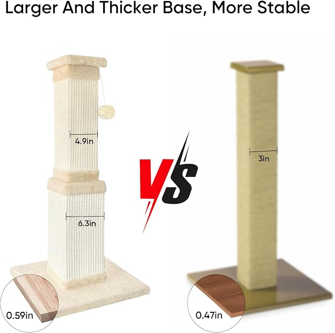Cat Scratching Post for Large Cats, Cat Scratcher for Indoor Cats Adults, Sturdy Sisal Scratch Post to Protect Furniture, 32 Inch, Beige