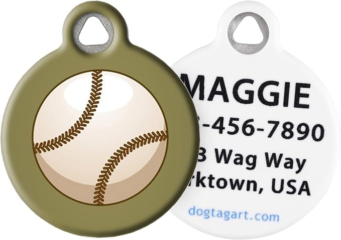 Baseball Personalized Pet ID Tag for Dogs and Cats, Silent Nametag, Large 1.25" Diameter