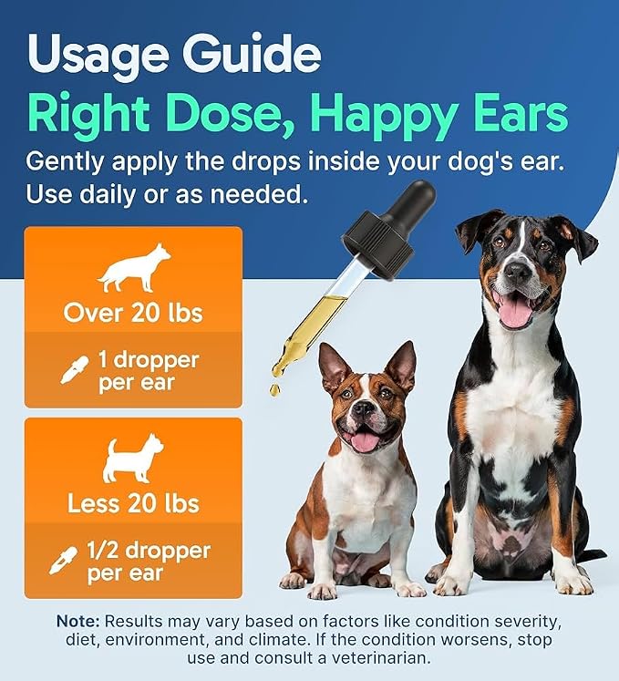 Dog Ear Cleaner Drops with 1% Hydrocortisone, Natural Infection Treatment for Dogs and Cats, Yeast Infection and Itchy Ear Relief, 2 fl oz