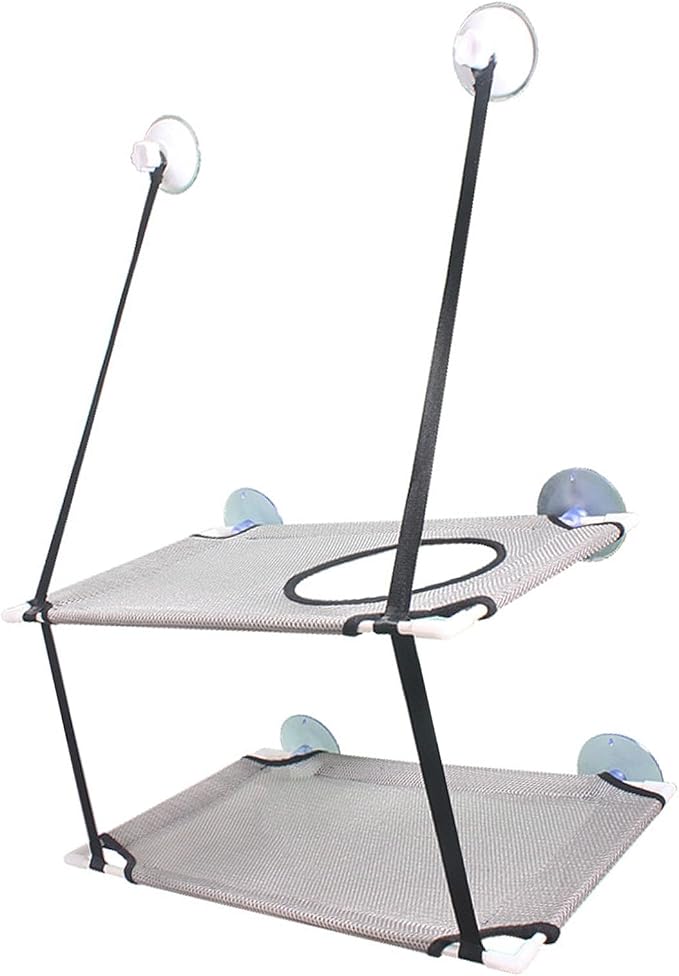 JTLB Cat Hammock, Double Layer Hanging Cat Bed with Strong Suction Cups, for Window Balcony Indoor Outdoor Use (Gray)