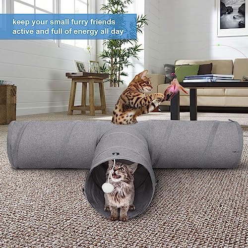 Ownpets 12" Large Cat Tunnel 3-Way T-Shape Oxford Fabric for Large Cat