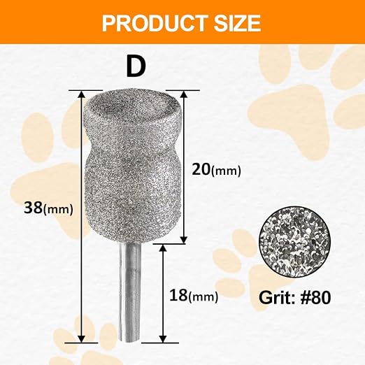 Diamond Rotary Pet Nail Grinder Bits Dog Nail Grinder Replacement Head - 1/8" Replacement Grinder Wheel for Animals Nail Care(D)