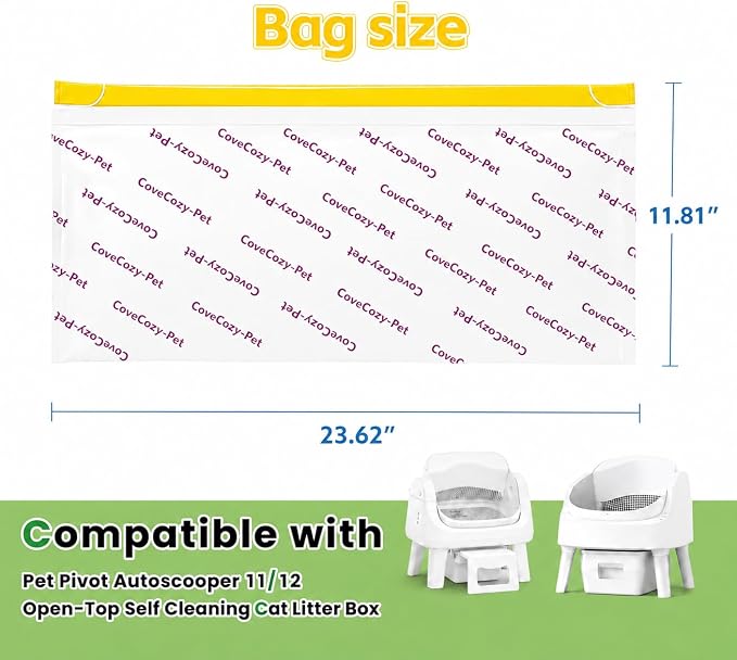 120 Count Litter Bags Compatible with Autoscooper 11/12 and Open-Top Self-Cleaning Cat Litter Box, 4 Rolls Cat Litter Waste Receptacles Bags (Yellow-120)