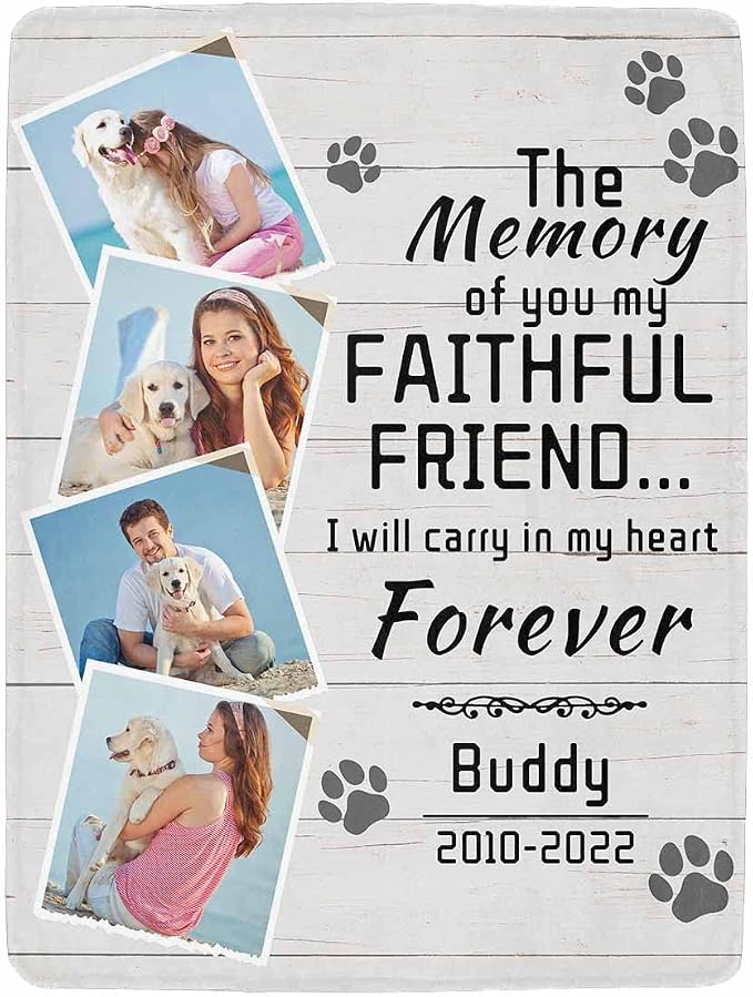 Artsadd Pet Dog Memorial Gifts Personalized Blanket with Photos and Name-in Loving Memory Gifts for Loved Ones Lost-Custom Remembrance Gifts Blankets for Pets Lover-Gray