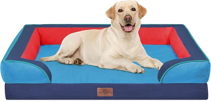 Comfort Expression Orthopedic Dog Bed for Extra Large Dogs with Bolster | Waterproof Dog Couch Bed with Washable Cover & Non-Slip Bottom, Supportive Egg Crate Foam XL Pet Bed, 42x30 Inch