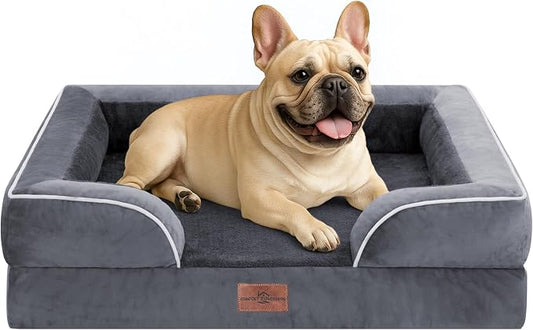 Comfort Expression Orthopedic Dog Bed for Medium Size Dog with Bolster | Waterproof Dog Couch Bed with Washable Cover & Non-Slip Bottom, Supportive Egg Crate Foam Medium Pet Bed, 30x20 Inch