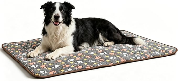 Washable Dog Bed Mat, Upgraded Non-Slip Durable Dog Bed, Soft and Comfortable, Machine Washable Luxury Kennel Pad, Paw Pattern Design Kennel Beds Mats for Large Medium Small Pets, 37.8" x 23.6"