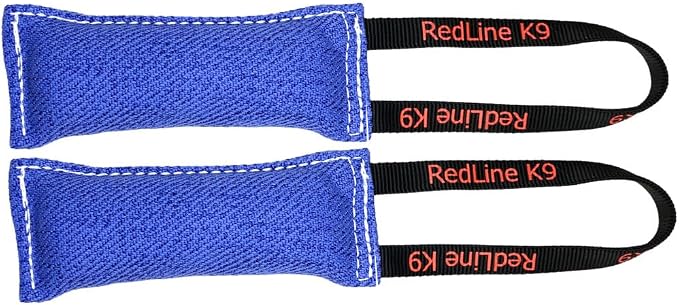 Redline K9 French Linen Tug Toy (3" x 8") 1 Handle Bundle of 2 (Indigo)