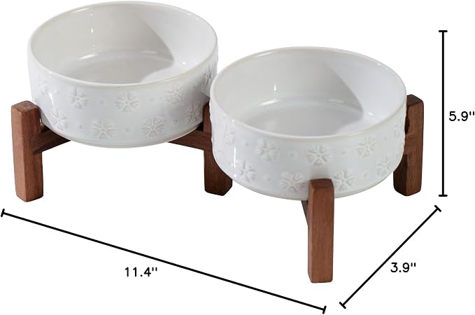 Havniva 5.1" Elevated Dog Bowls Ceramic Raised Dog Bowl with Non-Slip Stand (Acacia Wood) Two Height Options, Dog Food & Water Bowl for Small Breed Dogs Puppy - 1.6 Cups 13.5 oz