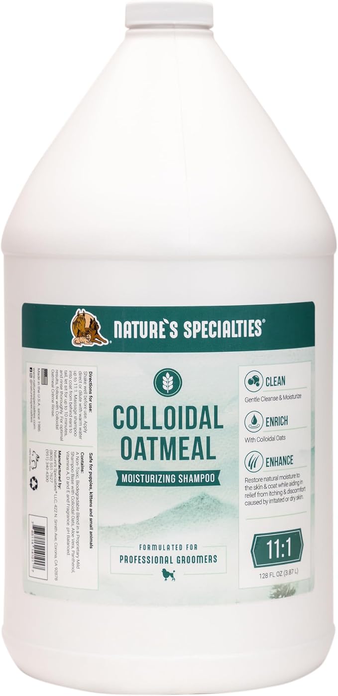 Nature's Specialties Colloidal Oatmeal Ultra Concentrated Medicated Dog Shampoo for Pets, Makes up to 11 Gallons, Natural Choice for Professional Groomers, Relieves Itching, Made in USA, 1 gal