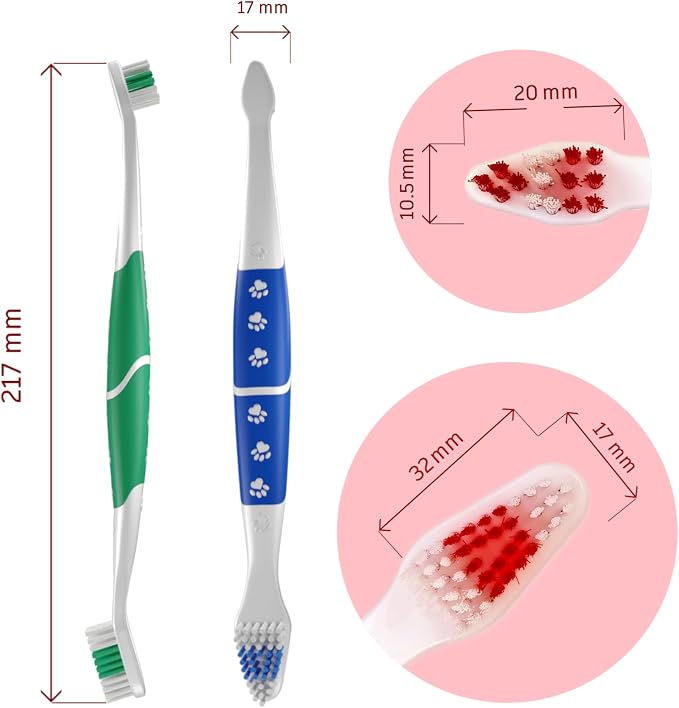 Pet Toothbrush for Dogs, Cats with Soft Bristles - Easy Teeth Cleaning & Dental Care, Non Slip Dual Head Dog Toothbrush for Medium & Large Pets, Toothpaste Not Included, Pack of 4 Multi