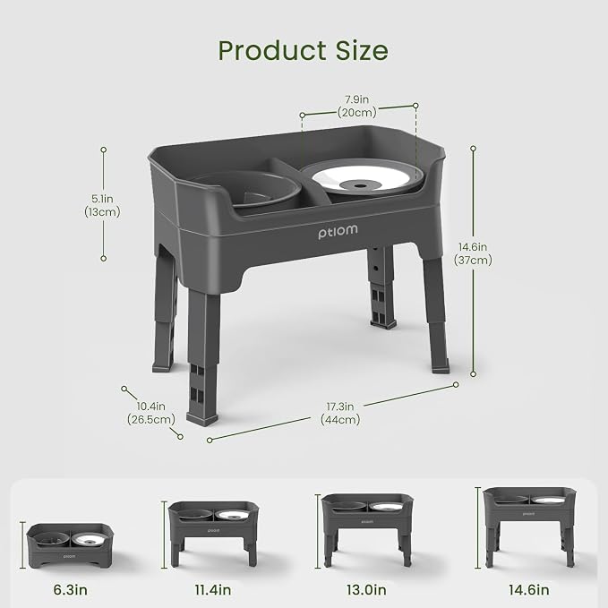 4-in-1 Elevated Slow Feeder Dog Bowls, 4 Height Adjustable Mess Proof Raised Dog Bowl Stand with No Spill Dog Water Bowl, Stainless Steel Dog Food Bowl & Slow Feeder for Large Medium Small Dogs Pets