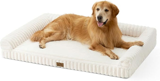 COZY KISS Ultra Soft Faux Rabbit Fur Dog Bed for Extra Large Dogs – 48"x35" Orthopedic Foam Couch, Removable Washable Cover & Waterproof Lining, Tie-Dye Brown