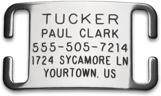 Boomerang Tags Dog Tags Engraved for Pets - Lasts Your Pets Lifetime - Silent Pet Tag, Dog Name Tag Personalized, Durable Stainless Steel Custom ID (Open End Large for 1 Inch Snap Style Collars)