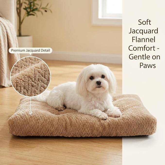 18 Inch Dog Crate Bed for Small Dogs and Puppies,Washable Puppy Crate Pad for Dog Cages,Soft Jacquard Flannel Kennel Mat with Anti-Slip Bottom,Fluffy Dog Bed for Toy Breeds,Khaki