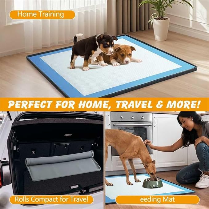 Silicone Dog Pee Pad Holder for 24 x 24 in Pads, Leak-Proof Tray | Raised edges, non-slip base, waterproof silicone, easy to clean, rolls for storage, fits disposable or reusable pads