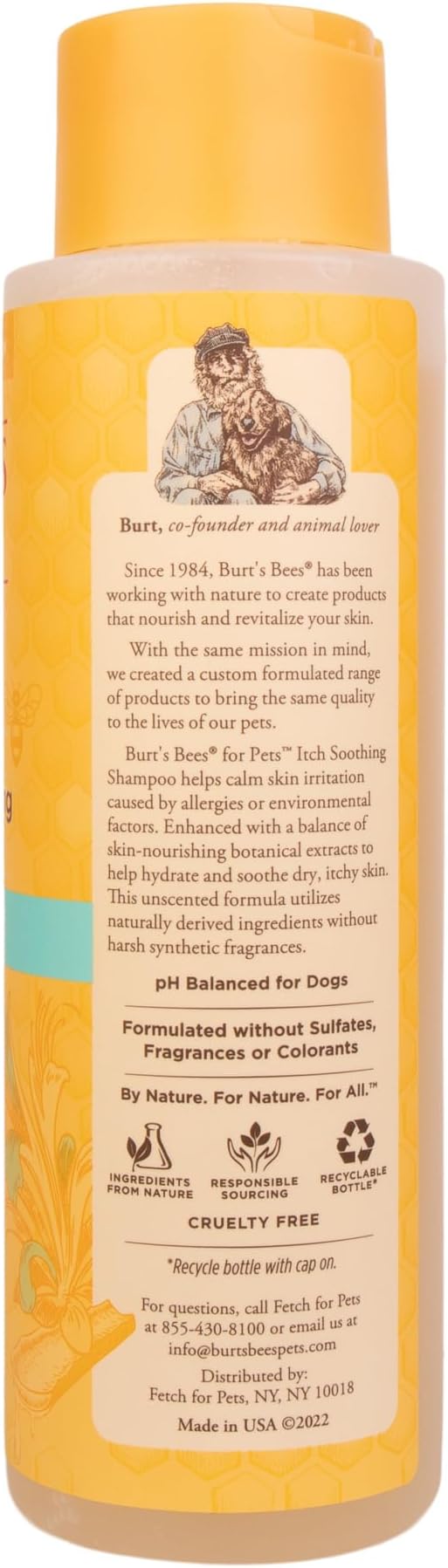 Burts Bees for Pets Itch Soothing Dog Shampoo, Honeysuckle, 16 Fl Oz | Honeysuckle and aloe, pH-balanced formula, 95%+ natural origin, no sulfates or fragrances