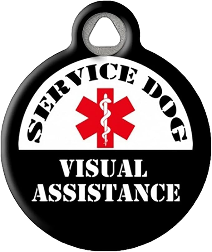 Visual Assistance Serivce Animal Personalized Medical Alert Pet ID Tags for Dogs, Silent Nametag with Customized Identification Information, Large 1.25" Diameter