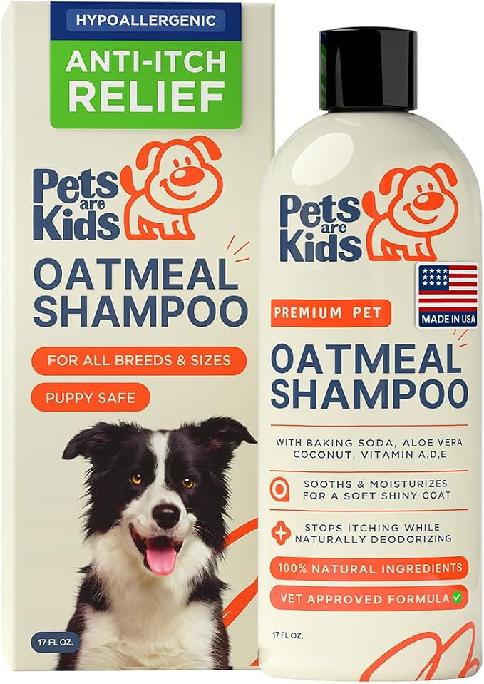 Pets are Kids Premium Oatmeal Shampoo for Itch Relief & Shiny Coat, 17 oz | Natural Itch Relief, Dry Skin Soother, Hydrated & Shiny Coat, with Aloe, Coconut & Baking Soda, Hypoallergenic, For Dogs