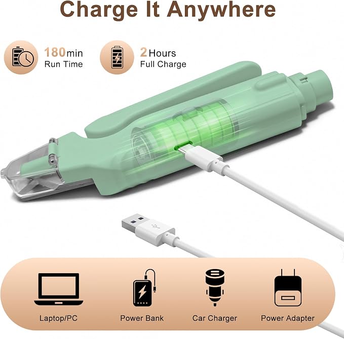 2-in-1 Dog Nail Clippers and Cat Nail Clippers with Light, Quick Sensor and Safety Guard, USB Rechargeable Pet Nail Trimmer with 2 LED Lights for Large Medium Small Dogs and Cats (Light Green)