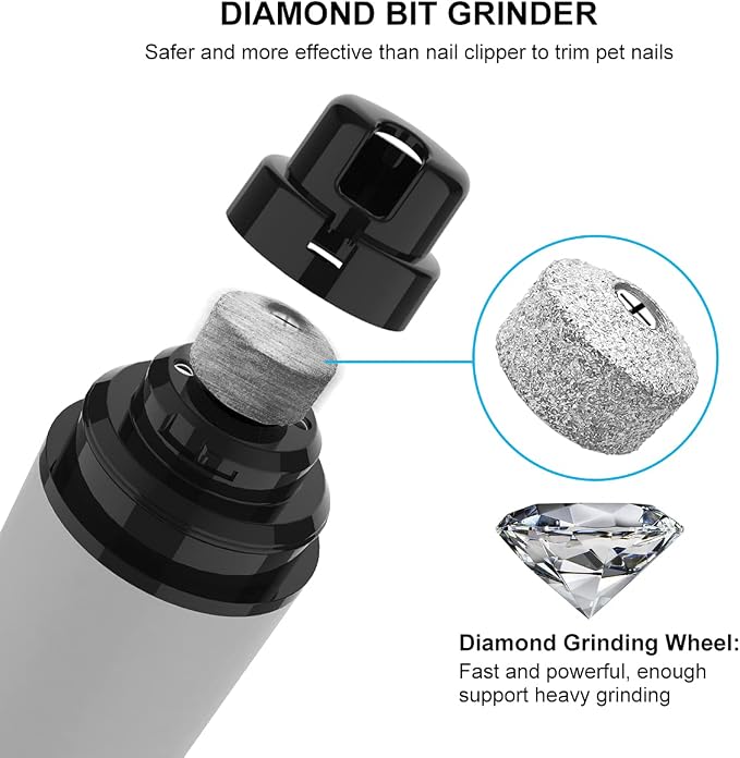 Dog Nail Grinder 10h Working Time Powerful Professional Quiet Electric Pet Nail Trimmer Stepless Speed Regulation Painless Nail File for Large Medium Small Dogs and Cats