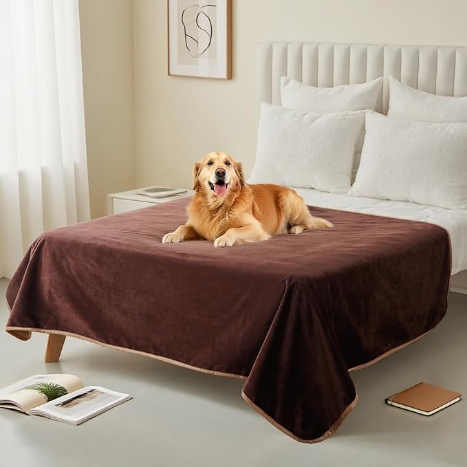 Waterproof Blanket for Couch Sofa Bed | Reversible Soft Flannel Throw Blanket for Medium Large Dogs Pet Leakproof, Protector for Crate, Travel, 50"x60", Brown