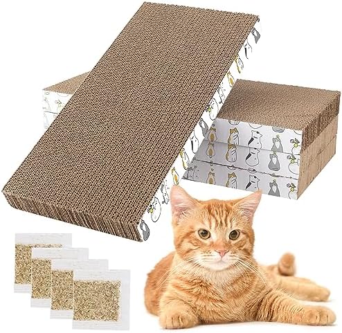 PatiencET Cat Scratching Board 4 Pack, Cardboard Cat Scratcher with Catnips