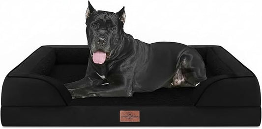 Comfort Expression Orthopedic Dog Bed for Extra Large Dogs with Bolster | Waterproof Dog Couch Bed with Washable Cover & Non-Slip Bottom, Supportive Egg Crate Foam Big Dog Bed, 53x42Inch