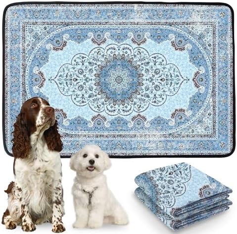 PatiencET Washable Pee Pads for Dogs Cat Litter Mat 24'' x 36" Super Absorbent Leakproof Reusable Puppy Pads 2 Pcs Puppy Training Pad with Non-Slip Bottom for Potty Whelping Playpen Crate Boho Blue