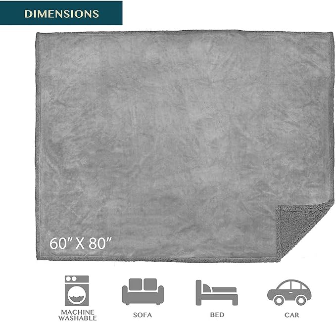 PAVILIA Waterproof Blanket for Couch, Sofa | Waterproof Dog Blanket for Large Dog, Puppy, Cat | Pet Blanket Protector | Plush Soft Warm Fuzzy Sherpa Blanket Bed Throw, Light Grey, 90x90