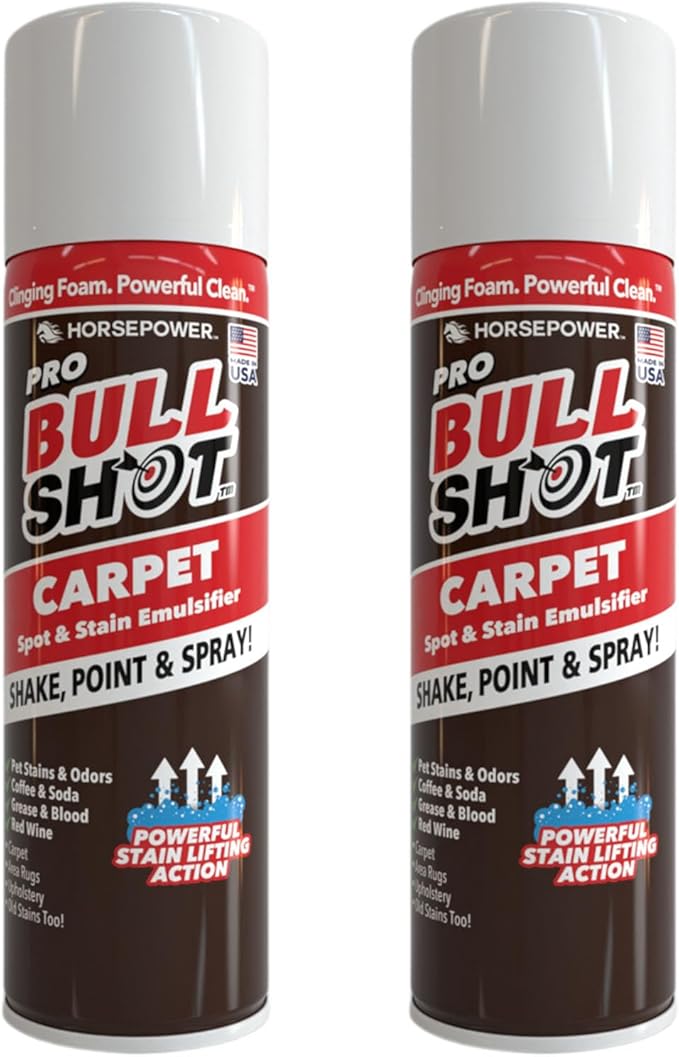Bull Shot Carpet Spot & Stain Remover, AS SEEN ON TV, Made In USA, Just Point & Spray, Stain-Lifting Foam-Action, Pet Stains & Odors, Coffee, Soda, Wine, Stains, 2 Pack